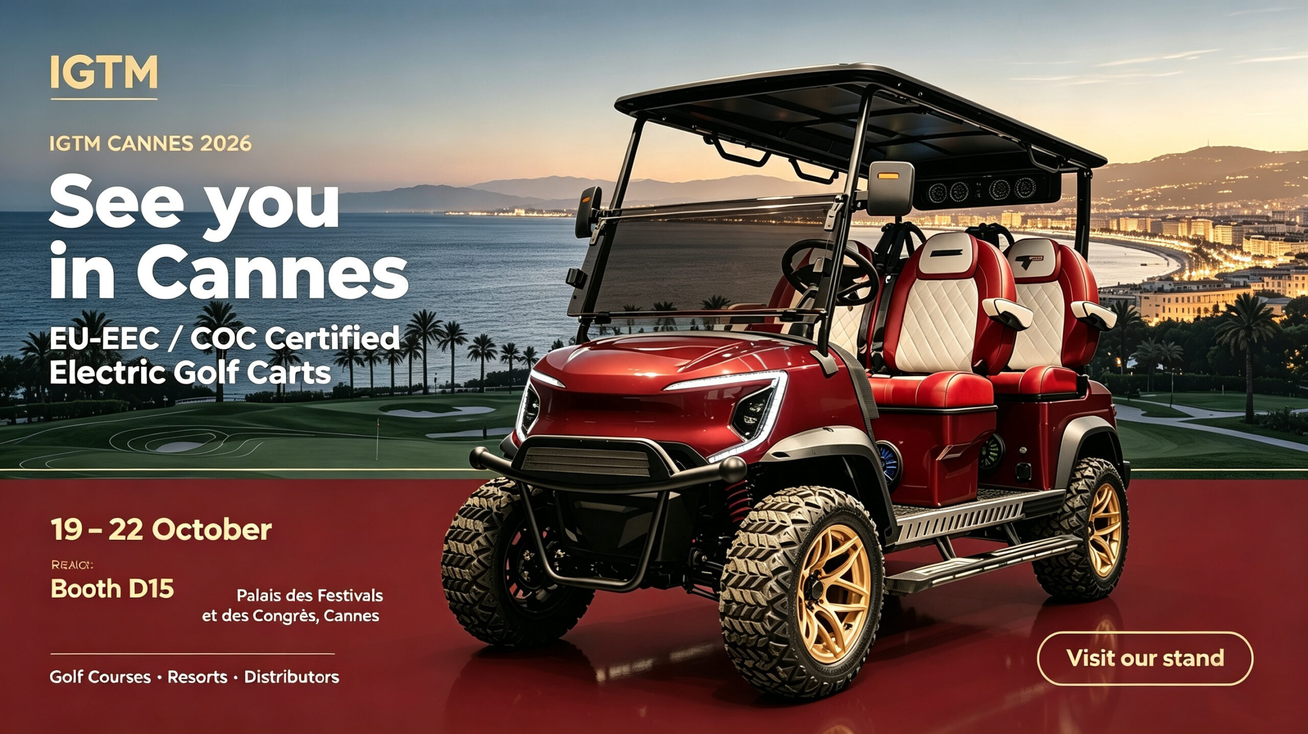 EU-EEC & COC Certified Electric Golf Carts | Meet Us @ IGTM Cannes Booth D15